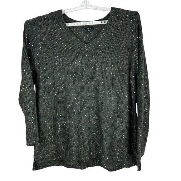 Apt 9 Womens 3X Black Sequin Pullover Sweater V Neck Long Sleeves - Picture 1 of 10
